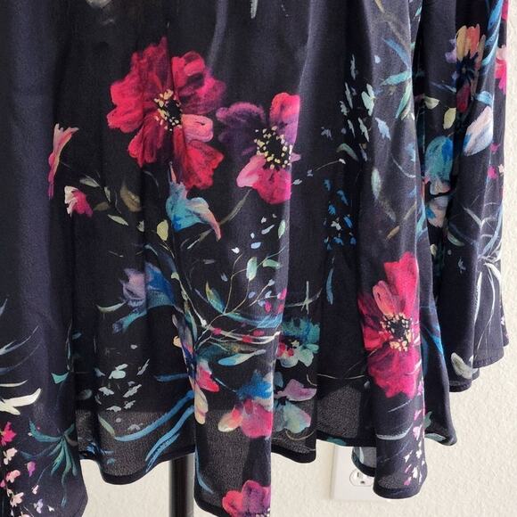 FIFTEEN TWENTY floral bell sleeve lattice front boho blouse‎ size small - Picture 3 of 9